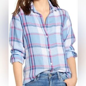 Grayson Women’s The Hero Button Down Plaid Shirt Long Sleeve 100%‎ Linen Sz 1=XS